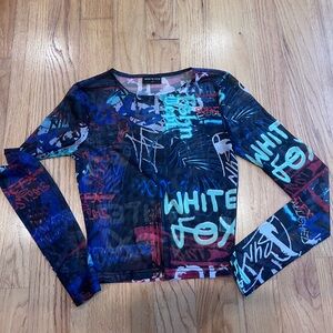 White Fox Graffiti Long Sleeve Top